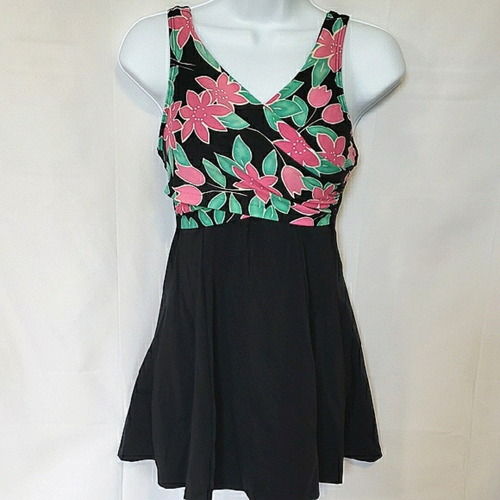 Pink and Green V-Neck Sleeveless One Piece
